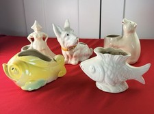 Vtg MCM Ceramic Planters Lot of 5 Scottie Dog Fish Bear Dutch Girl Pottery picture