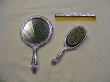 Vintage Emson Taiwan Silver Floral Vanity Set Hair Brush Comb Hand Mirror 17-c picture