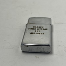 Vintage Chrome Slim Zippo Lighter - Warren Times-Mirror And Observer picture