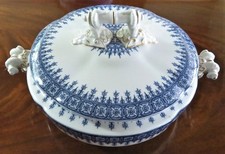 ANTIQUE ROYAL WORCESTER COVERED VEGETABLE BOWL BLUE RAM HANDLES EX-CONDITION picture