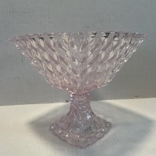 Vintage  Etched Glass Diamond Weave Pedestal/compote Dish - Light Pink 7” Tall picture