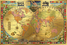 REAR VINTAGE PICTORIAL MAP MCCORMICK TEA SPICE COFFEE WORLD ROUTES FLAGS 1960 picture