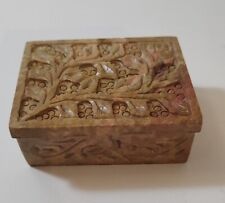 Hand Carved Soapstone Jewelry Trinket Box Leaf Motif Lovely India 3.5x2.5 picture
