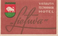 Viesbutis Hotel Kaunas Lithuania Vintage Luggage Label Brown picture