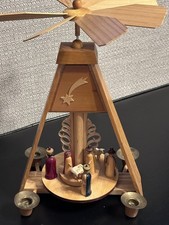 Vintage Wooden Nativity Windmill Candle Carousel East Germany GDR *Needs Repair* picture