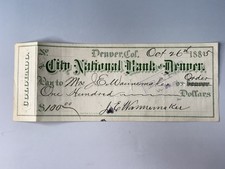 Colorado Pioneer Jonas E Wannemaker Signed Bank Check 1885 Denver picture