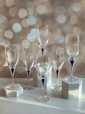 Orrefors Sweden Clear Champagne Flutes Blue Teardrop Stem Accent Set of 5 picture