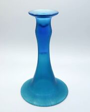 Dugan Diamond Mae West Candlestick Blue Iridescent Glass Vintage Candle Holder picture
