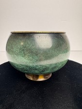 Vtg A.N. Oppenheim Israel Brass Green Verdigris Patina Bowl Hand Made MCM Judaic picture