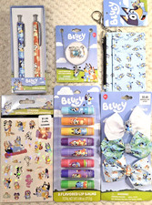Bluey HUGE NEW LOT Gift Set Hair Bow Lip Balms Charms Necklace Wallet Pens NWT picture