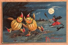 Antique Halloween Postcard Tuck Witch Moon Black Cat Florence Bamberger #484 picture
