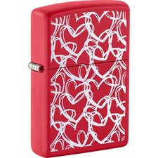 Zippo 47499 Red Matte Hearts Design Windproof Refillable Metal Pocket Lighter picture