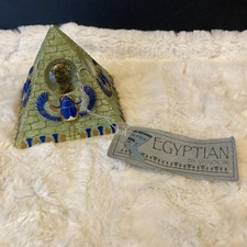 VTG 1997 Vandor Egyptian Pyramid Mini Water Globe Blue Scarab Beetle King Tut picture