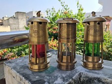Antique Brass Oil Lamp – Nautical Ship Lantern, Maritime Vintage Lighting 3-Unit picture