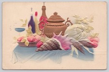 Antique 1908 Embossed Still Life - Conch Shell - Bottles Langsdorf Posted picture