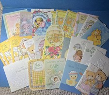Vtg 1970-80’s 25pc Lot Greeting Cards Small  Baby Shower Decor Used Crafts picture