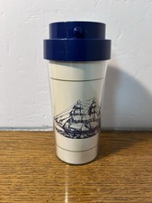 Vintage Thermo Serv Nautical Travel Mug Tumbler Blue Sailing Ship Clipper USA 7” picture