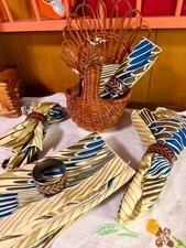 Vintage Thanksgiving Tablescape Lot Turkey Basket 8 Napkins 4 Cloisonne Rings picture
