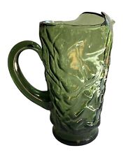Morgantown Seneca Driftwood Green Pitcher With Ice Lip Crinkle Glass 64 oz MCM picture