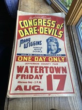 1934-Jefferson County Fair Watertown NY Cardboard Poster Mary Wiggins Daredevil picture