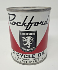 Vintage Rockford Bridgestone Motorcycles 2 Cycle Oil 6.4 Fluid Ounces Tin Can picture
