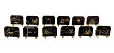 Vtg Mid-Century Japanese Damascene Napkin Rings & Place Card Holders - Set of 12 picture