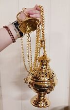 Polished Brass Hanging Incense Burner Orthodox Censer for Church 9 1/2 In picture