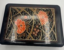 Vintage Large Japanese Black Lacquered Box Red Flower 80s 10 X 13” Keepsake picture