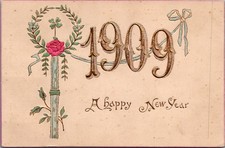 1909 Embossed New Year Postcard Tilleda Wisconsin Printed in Germany picture