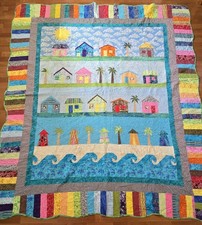 Handmade Beach Cottages Quilt 94x81 Applique Coastal Scalloped Piece By Number picture