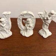 Vintage 1994 Hermitage Pottery JOY Christmas Candle Holders with Original Box picture