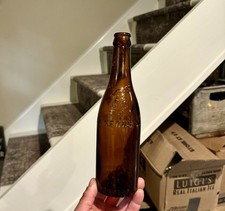 E L Kerns Co Trenton NJ Pre-Pro Beer Bottle Emb Pictorial Elk 1910s Amber Nice picture