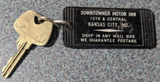 VTG Black Plastic Downtowner Motor Inn Kansas City Missouri Room Key Chain Fob picture