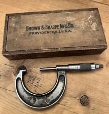 Vintage BROWN & SHARPE Mfg. Co. Antique Wooden Micrometer W/ Box Sliding Lid 1-2 picture