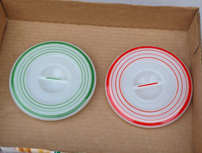 Vintage Hazel Atlas Candy Stripe Milk Glass Jar Lids Green Red picture