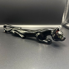 Ceramic Black Cat Salt & Pepper Shaker Set with Green Eyes, Red Accents picture