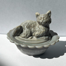 Vintage Mini Mosser Cat on Nest Gray Salt Cellar picture