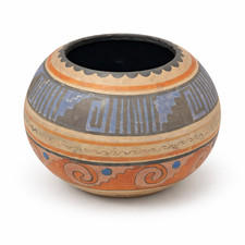 Tonala Polychrome Native Pottery Pot  Guadalajara Mexico c1920-40 M.W Wood Type picture