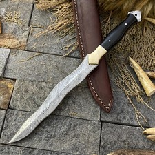 Custom Hand Forged Damascus Steel Kris Dagger Tactical Hunting Knife W/Sheath picture