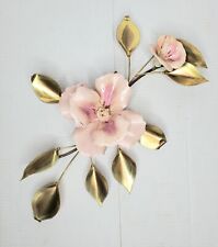 Vintage Winifred Cole Wall Art MCM Brass Leaves - Ceramic Flower 18