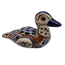 Vintage Mexican Tonala Pottery Duck Folk Art Figurine Blue & Brown Hand Painted picture