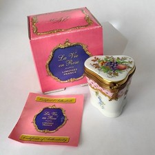 La Vie en Rose Limoges France Peint Main Fruit Trinket Box Lady Fan Clasp COA picture