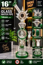16” Premium Glass Water Pipe🔥14mm🔥Green Accent – Multi-Chamber Design🔥18+ picture