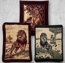 Lot of 3 Vintage San Marcos Mexico Animal Plush Fleece  Blankets Lions Tiger  picture