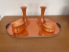 Art Deco Victoria Czechoslovakia Orange Lusterware Porcelain Vanity Set 1930s picture