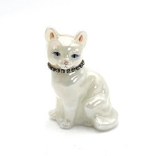 Fenton Hand Painted Opaque White Iridescent Art Glass Cat Figurine picture