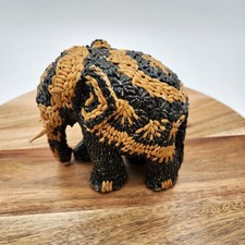 VTG Handcrafted Paddy Rice Grain Elephant Figurine Black Tan Folk Art 4.5