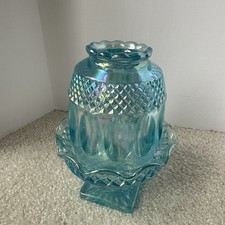 RARE Vintage Westmoreland Blue Iridescent Fairy Lamp Thumbprint Pattern~Stunning picture