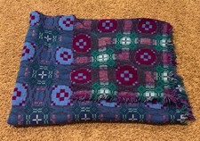 Vintage Welsh Wool Tapestry Blanket Reversible 72x84 Mid Century Bedspread picture