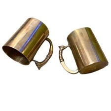 Vintage Pair Brass Beer Tankard Stein Mug with Handle picture